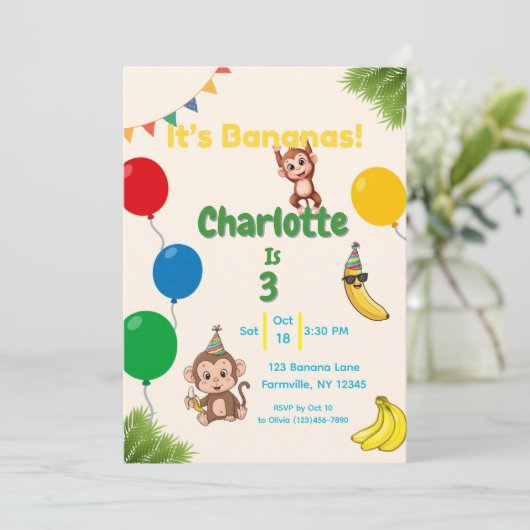 Het is Bananas Verjaardag - Time Flies Kaart (Staand voorkant)