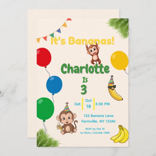 Het is Bananas Verjaardag - Time Flies Kaart (Voorkant / Achterkant)