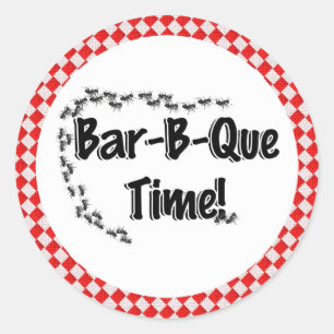 Het is BBQ-tijd! Rood geblokt tafelkleed met miere Ronde Sticker