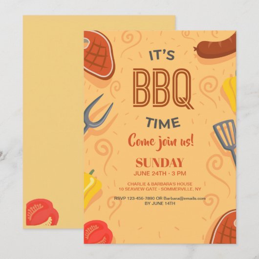 Het is BBQ Time Invitation Kaart (Voorkant / Achterkant)