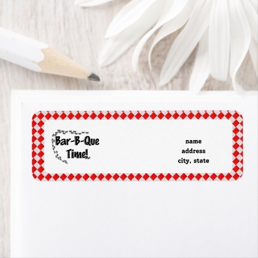 Het is BBQ Time. Rood Gecontroleerde tafelkledij m Etiket (Insitu)