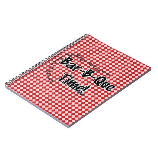 Het is BBQ Time. Rood Gecontroleerde tafelkledij m Notitieboek (Linkerzijde)