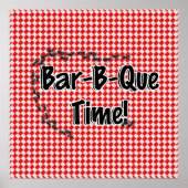 Het is BBQ Time. Rood Gecontroleerde tafelkledij m Poster (Voorkant)