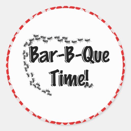 Het is BBQ Time. Rood Gecontroleerde tafelkledij m Ronde Sticker (Voorkant)