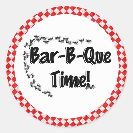 Het is BBQ Time. Rood Gecontroleerde tafelkledij m Ronde Sticker (Voorkant)