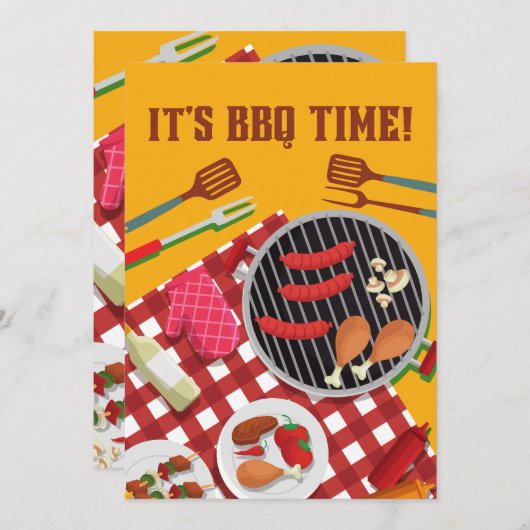 Het is BBQ Time, Summer Barbecue Cookout Kaart (Voorkant / Achterkant)