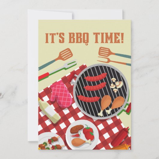Het is BBQ Time, Summer Barbecue Cookout Kaart (Voorkant)