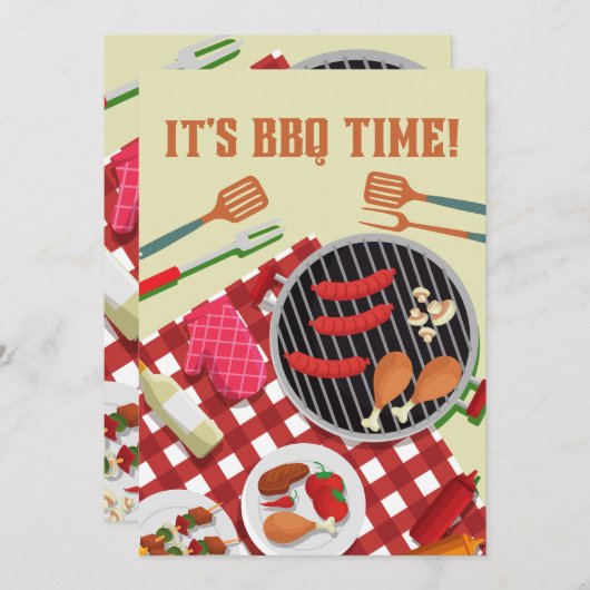 Het is BBQ Time, Summer Barbecue Cookout Kaart (Voorkant / Achterkant)