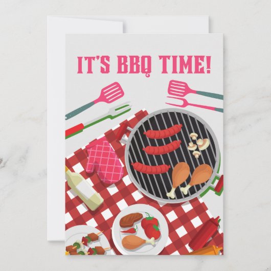 Het is BBQ Time, Summer Barbecue Cookout Kaart (Voorkant)