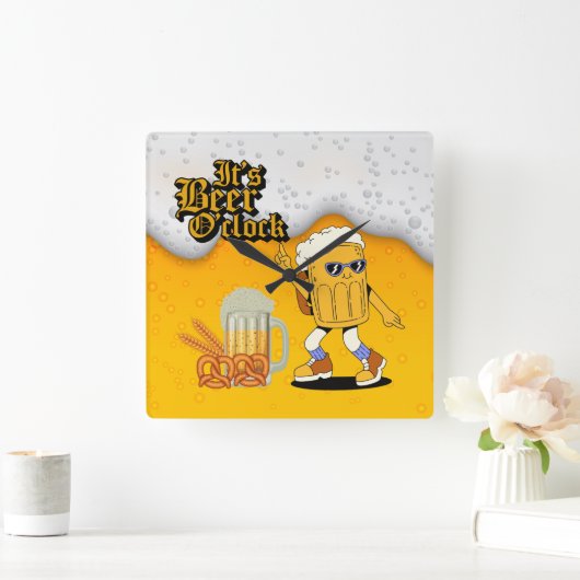 Het is Beer O'Clock Beer Mok Character Vierkante Klok (Huis)