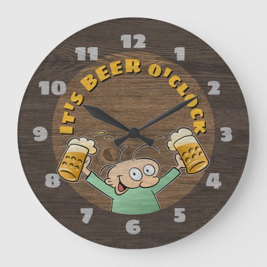 Het is Beer O'Clock Dark Wood Texture Cartoon Pint Grote Klok (Voorkant)