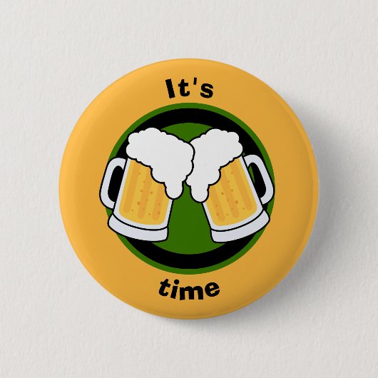 "Het is biertijd!" bierbril laten klinken. Ronde Button 5,7 Cm (Voorkant)