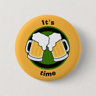 "Het is biertijd!" bierbril laten klinken. Ronde Button 5,7 Cm