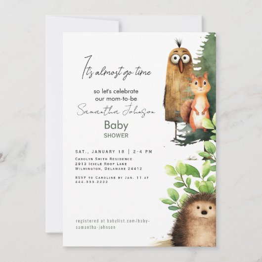 Het is bijna geen tijd Woodland Animal Baby shower Kaart (Voorkant)