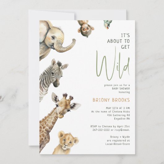 "Het is bijna wild" Oerwoud Safari Baby shower Kaart (Voorkant)