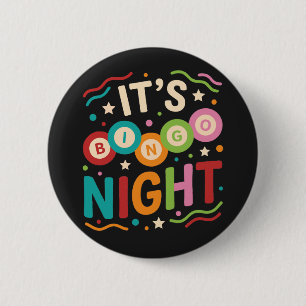 Het is Bingo Avond Kleurrijk Retro Bingo Speler Fe Ronde Button 5,7 Cm