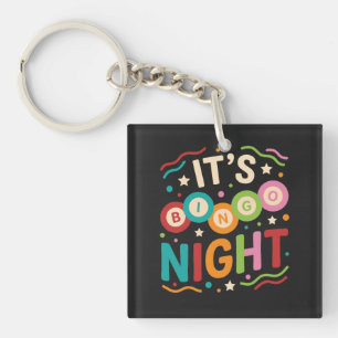 Het is Bingo Avond Kleurrijk Retro Bingo Speler Fe Sleutelhanger