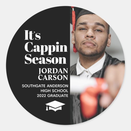 Het is Cappin Season Afstuderen Classic Round Stic Ronde Sticker (Voorkant)