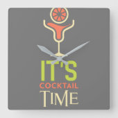Het is Cocktail Time Bar Wall Clock Vierkante Klok (Voorkant)