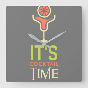 Het is Cocktail Time Bar Wall Clock Vierkante Klok