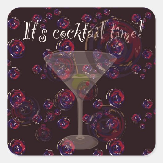 Het is cocktailtijd, leuk martini bubbels patroon vierkante sticker (Voorkant)