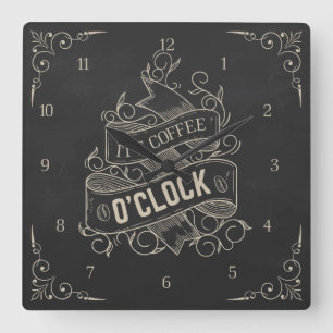 Het is Coffee O'Clock Square Wall Clock Vierkante Klok