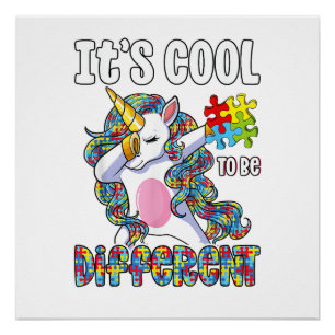Het is cool om anders te zijn Dabbing Unicorn Auti Perfect Poster