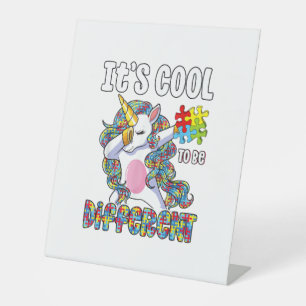 Het is cool om anders te zijn Dabbing Unicorn Auti Reclamebord Met Voetstuk