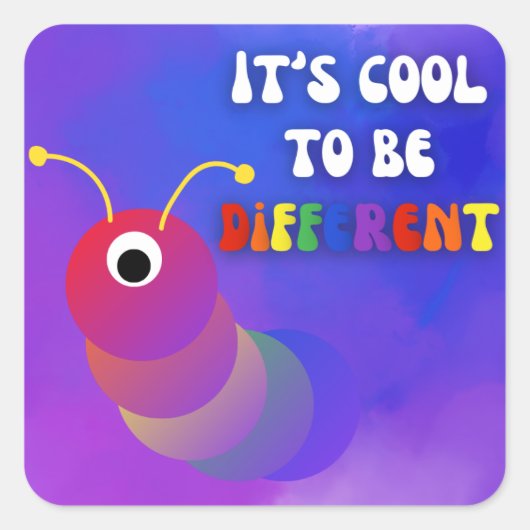 Het is cool om anders te zijn Paarse een oogworm Vierkante Sticker (Voorkant)