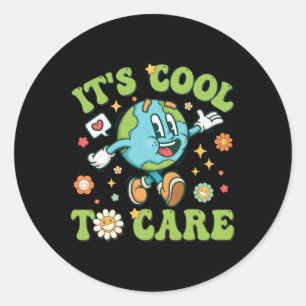 Het is cool om de zorg Earth Day Retro Groovy Teac Ronde Sticker