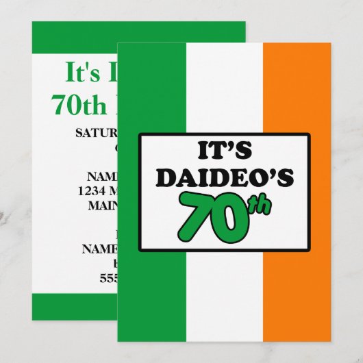 Het is Daideo's 70ste verjaardag Ierse vlag uitnod Kaart (Voorkant / Achterkant)