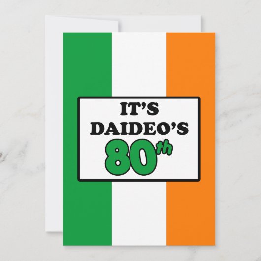 Het is Daideo's 80ste verjaardag Irish Flag Invite Kaart (Voorkant)