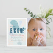 Het is de Big One Blue Whale 1e Verjaardag Foto Kaart (Staand voorkant)