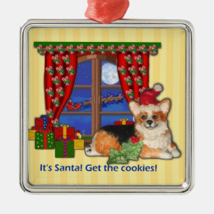 "Het is de Kerstman! Haal de koekjes!" Corgi Ornam Metalen Ornament