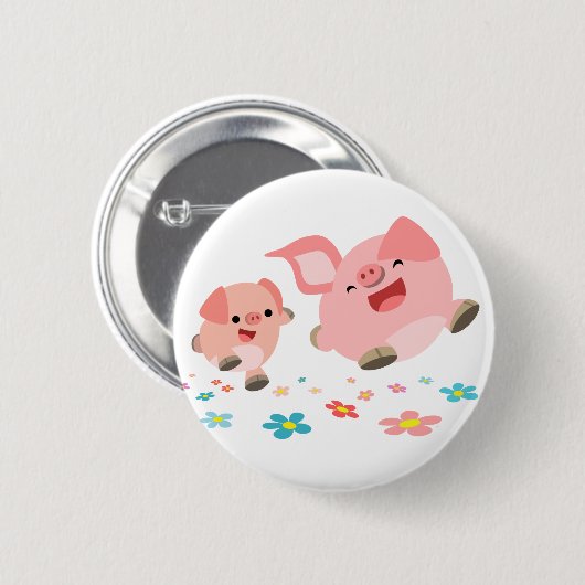 Het is de lente... twee Cartoon Pigs Button Badge. (Voorkant /achterkant)