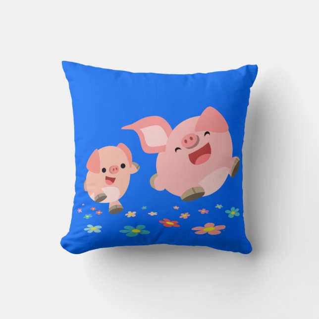 Het is de lente... twee Cartoon Pigs Pillow. Kussen (Voorkant)