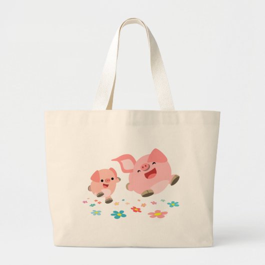 Het is de lente... twee Cartoon pigs tas. Grote Tote Bag (Voorkant)