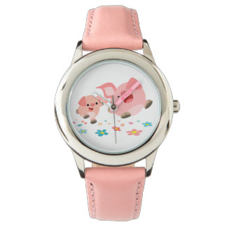 Het is de lente... twee Cartoon Pigs Watch. Horloge