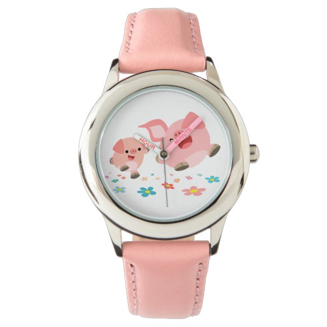 Het is de lente... twee Cartoon Pigs Watch. Horloge (Voorkant)