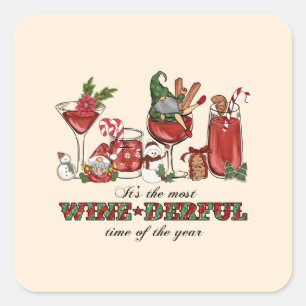 Het is de meest wijn-derful tijd vierkante sticker