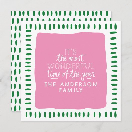Het is de mooiste tijd Modern Pink & Green Feestdagenkaart (Voorkant / Achterkant)