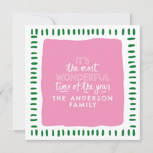 Het is de mooiste tijd Modern Pink & Green Feestdagenkaart (Voorkant)