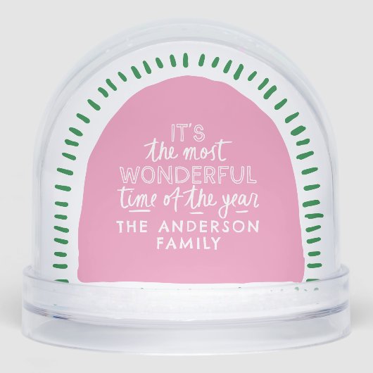 Het is de mooiste tijd Modern Pink & Green Sneeuwbol (Voorkant)