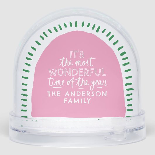 Het is de mooiste tijd Modern Pink & Green Sneeuwbol (Achterkant)