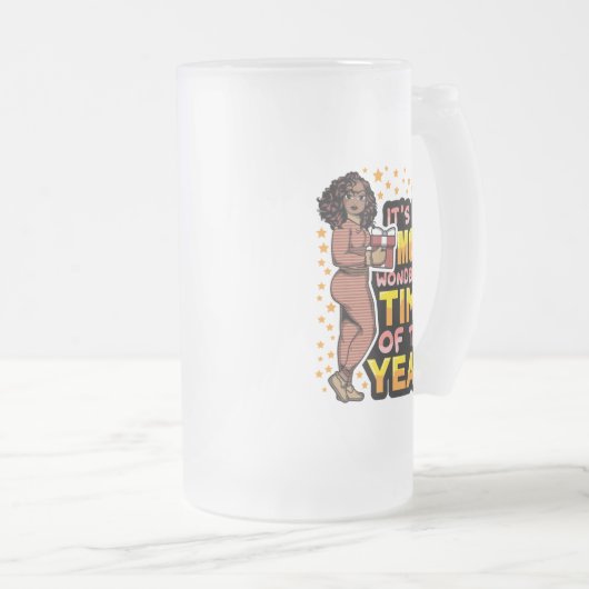 Het is de mooiste tijd van het jaar Kerstmis Matglas Bierpul (Voorkant rechts)