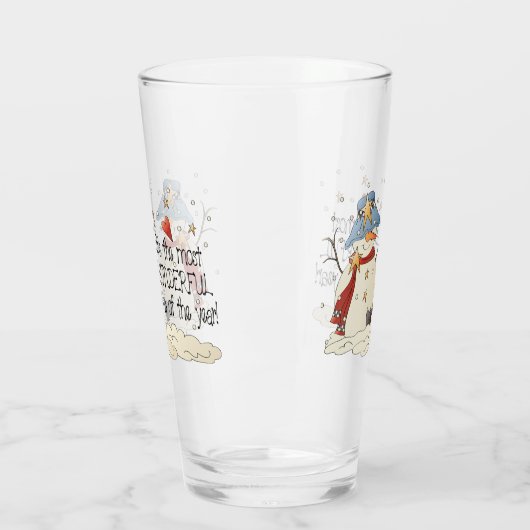 Het is de mooiste tijd van het jaar sneeuwman glas (Links)