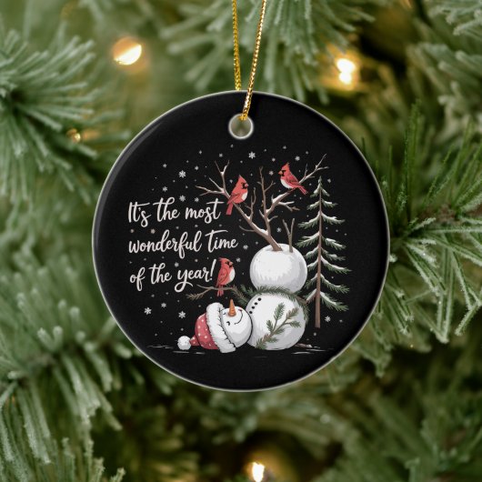 Het is de mooiste tijd van het jaar sneeuwman keramisch ornament (Boom)