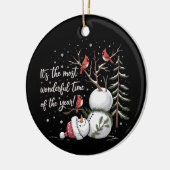 Het is de mooiste tijd van het jaar sneeuwman keramisch ornament (Links)