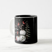 Het is de mooiste tijd van het jaar sneeuwman tweekleurige koffiemok (Voorkant links)