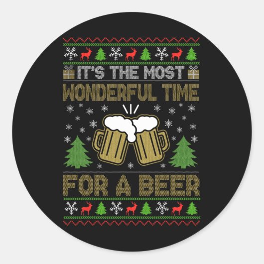 Het is de mooiste tijd voor een bier Santa Ugly Ronde Sticker (Voorkant)